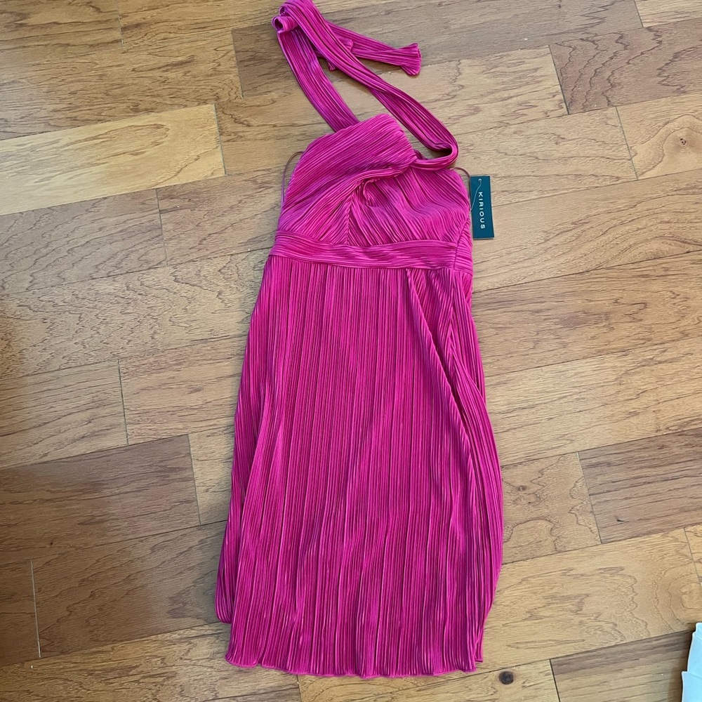 Pink Pleated Halter Dress